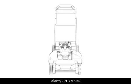 Rasenmäher umreißen. Drahtmodell Stockfoto