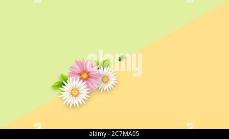 Zarte Frühlingsblumen auf einem geometrischen Hintergrund. Minimalistische Komposition. Poster Vorlage, Weihnachtskarten. Vektor Stock Vektor