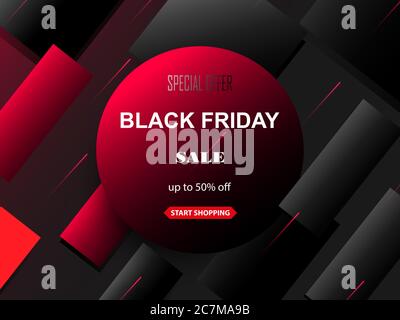 Black Friday Sale Banner. Stilvolle rot und schwarz polygonalen Hintergrund mit fallenden geometrischen Formen und den Text Black Friday . Preiseinbruch. Vektor Stock Vektor