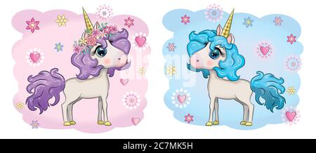 Baby Dusche Grußkarte mit niedlichen Cartoon Einhorn Mädchen Stock Vektor