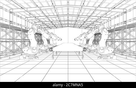 Eine Anlage mit Industrierobotern Manipulatoren Stockfoto