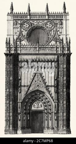 Umfassende Restaurierung der Puerta de la Concepción im Jahr 1866, neben dem Patio de los Naranjos in der Kathedrale von Sevilla. Andalusien, Spanien. Europa. Von La Ilustracion Española y Americana 1895 Stockfoto