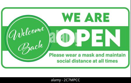 Wir sind wieder offen Vektor-Illustration Kunden nach Coronavirus Pandemie begrüßen, wie die Märkte beginnen, mit notwendigen precuations wieder zu öffnen. Stock Vektor