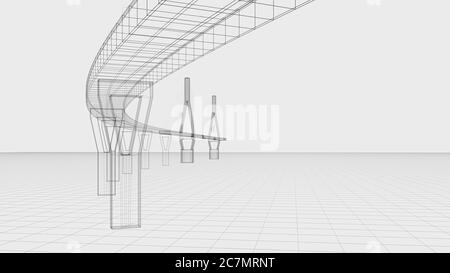 Skizzenlinien der Hängebrücke, 3d-Rendering. Digitale Zeichnung des Computers. Stockfoto