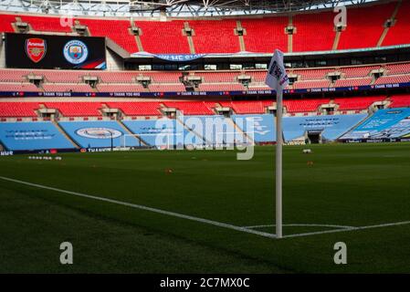 London, Großbritannien. Juli 2020. Leere Plätze vor dem Halbfinale des FA Cup zwischen Arsenal und Manchester City im Wembley Stadium am 18. Juli 2020 in London, England. (Foto von Richard Burley/phcimages.com) Quelle: PHC Images/Alamy Live News Stockfoto