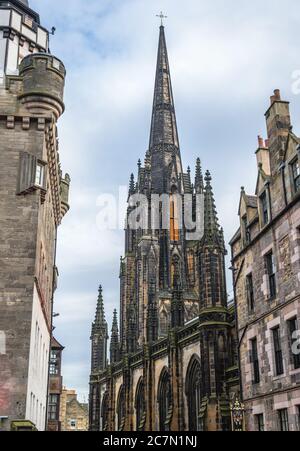 Das Hub Gebäude auch genannt Tollbooth Kirk, ehemalige St. John Church in Edinburgh, der Hauptstadt von Schottland, Großbritannien Stockfoto