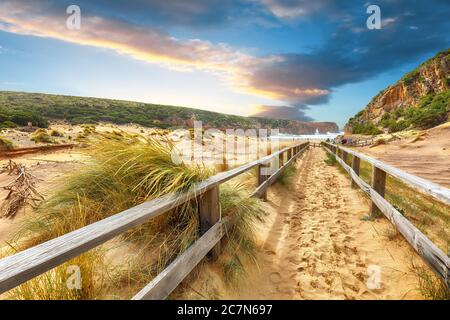 Reizvolle Aussicht auf den Strand Cala Domestica mit herrlichen Sanddünen. Lage: Buggerru, Süd-Sardinien, Italien Europa Stockfoto