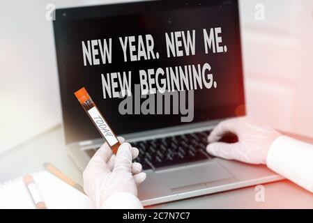 Handschrift Text Neujahr. Neu. Neuer Anfang... Konzeptionelle Foto Zeit für die Festlegung neuer Ziele für uns extrahiert Blutprobe Fläschchen mit Lastest Stockfoto