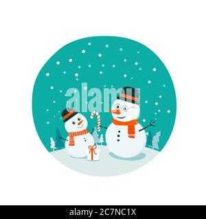 Flach zwei Schneemänner Stock Vektor