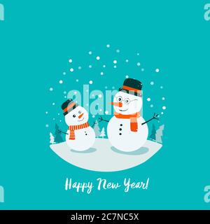 Flach zwei Schneemänner Stock Vektor