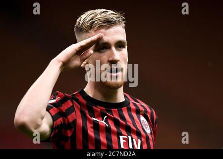 Mailand, Italien. Juli 2020. MAILAND, ITALIEN - 18. Juli 2020: Während der Serie EIN Fußballspiel zwischen AC Mailand und Bologna FC. (Foto von Nicolò Campo/Sipa USA) Quelle: SIPA USA/Alamy Live News Stockfoto