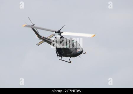 G-UHIH, ein privat betrieber Bell UH-1H Iroquis Hubschrauber (früher 72-21509 im US-Army-Dienst), der 2016 auf der East Fortune Airshow gezeigt wurde. Stockfoto