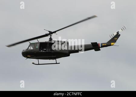 G-UHIH, ein privat betrieber Bell UH-1H Iroquis Hubschrauber (früher 72-21509 im US-Army-Dienst), der 2016 auf der East Fortune Airshow gezeigt wurde. Stockfoto