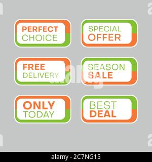 Set von Rabatt-Labels, um die Aufmerksamkeit der Kunden zu gewinnen. Zeitloses, leicht ablesbare Design. Auch geeignet für Web-Seite Anzeigen, Tags, Rabatt bieten Preisschild Stock Vektor