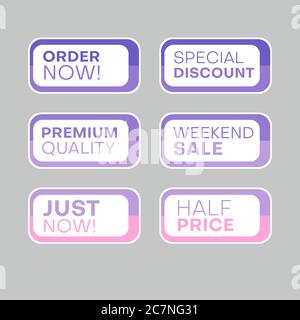 Set von Rabatt-Labels, um die Aufmerksamkeit der Kunden zu gewinnen. Zeitloses, leicht ablesbare Design. Auch geeignet für Web-Seite Anzeigen, Tags, Rabatt bieten Preisschild Stock Vektor