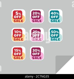 Set von Rabatt-Labels, um die Aufmerksamkeit der Kunden zu gewinnen. Zeitloses, leicht ablesbare Design. Auch geeignet für Web-Seite Anzeigen, Tags, Rabatt bieten Preisschild Stock Vektor
