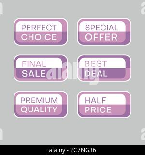 Set von Rabatt-Labels, um die Aufmerksamkeit der Kunden zu gewinnen. Zeitloses, leicht ablesbare Design. Auch geeignet für Web-Seite Anzeigen, Tags, Rabatt bieten Preisschild Stock Vektor