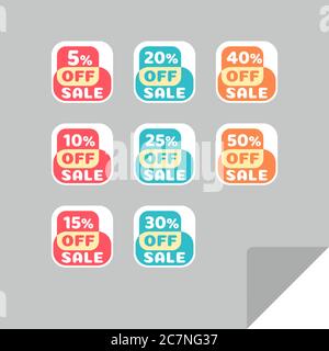 Set von Rabatt-Labels, um die Aufmerksamkeit der Kunden zu gewinnen. Zeitloses, leicht ablesbare Design. Auch geeignet für Web-Seite Anzeigen, Tags, Rabatt bieten Preisschild Stock Vektor