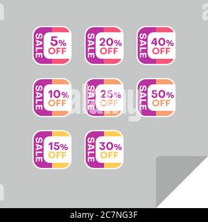 Set von Rabatt-Labels, um die Aufmerksamkeit der Kunden zu gewinnen. Zeitloses, leicht ablesbare Design. Auch geeignet für Web-Seite Anzeigen, Tags, Rabatt bieten Preisschild Stock Vektor