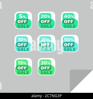 Set von Rabatt-Labels, um die Aufmerksamkeit der Kunden zu gewinnen. Zeitloses, leicht ablesbare Design. Auch geeignet für Web-Seite Anzeigen, Tags, Rabatt bieten Preisschild Stock Vektor