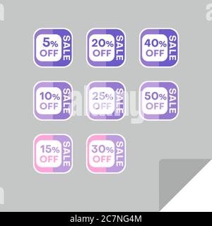 Set von Rabatt-Labels, um die Aufmerksamkeit der Kunden zu gewinnen. Zeitloses, leicht ablesbare Design. Auch geeignet für Web-Seite Anzeigen, Tags, Rabatt bieten Preisschild Stock Vektor