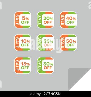 Set von Rabatt-Labels, um die Aufmerksamkeit der Kunden zu gewinnen. Zeitloses, leicht ablesbare Design. Auch geeignet für Web-Seite Anzeigen, Tags, Rabatt bieten Preisschild Stock Vektor