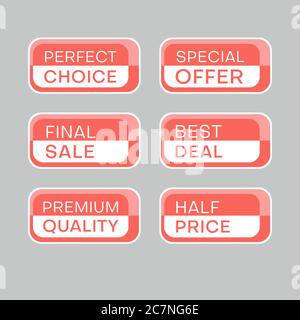 Set von Rabatt-Labels, um die Aufmerksamkeit der Kunden zu gewinnen. Zeitloses, leicht ablesbare Design. Auch geeignet für Web-Seite Anzeigen, Tags, Rabatt bieten Preisschild Stock Vektor