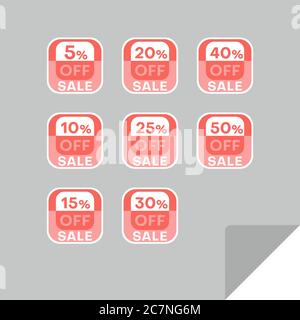 Set von Rabatt-Labels, um die Aufmerksamkeit der Kunden zu gewinnen. Zeitloses, leicht ablesbare Design. Auch geeignet für Web-Seite Anzeigen, Tags, Rabatt bieten Preisschild Stock Vektor
