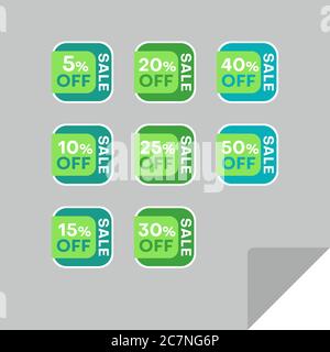 Set von Rabatt-Labels, um die Aufmerksamkeit der Kunden zu gewinnen. Zeitloses, leicht ablesbare Design. Auch geeignet für Web-Seite Anzeigen, Tags, Rabatt bieten Preisschild Stock Vektor