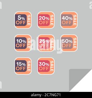 Set von Rabatt-Labels, um die Aufmerksamkeit der Kunden zu gewinnen. Zeitloses, leicht ablesbare Design. Auch geeignet für Web-Seite Anzeigen, Tags, Rabatt bieten Preisschild Stock Vektor
