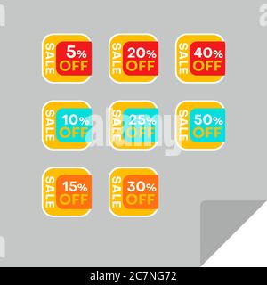 Set von Rabatt-Labels, um die Aufmerksamkeit der Kunden zu gewinnen. Zeitloses, leicht ablesbare Design. Auch geeignet für Web-Seite Anzeigen, Tags, Rabatt bieten Preisschild Stock Vektor