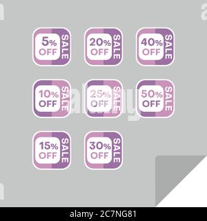 Set von Rabatt-Labels, um die Aufmerksamkeit der Kunden zu gewinnen. Zeitloses, leicht ablesbare Design. Auch geeignet für Web-Seite Anzeigen, Tags, Rabatt bieten Preisschild Stock Vektor
