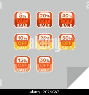Set von Rabatt-Labels, um die Aufmerksamkeit der Kunden zu gewinnen. Zeitloses, leicht ablesbare Design. Auch geeignet für Web-Seite Anzeigen, Tags, Rabatt bieten Preisschild Stock Vektor