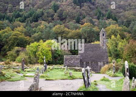 St. Kevin's Church in Glendalough in Irland Stockfoto