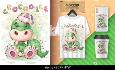 Teddy Krokodil Poster und Merchandising. Stock Vektor