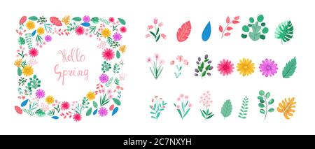 Illustration Set Saison Element oder Blumen Hintergrund, Winter, Frühling, Sommer, Herbst, Banner, Cover, Vorlagen, Poster. Stock Vektor