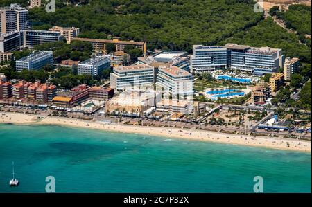 Luftbild, Arenal Strand mit Balneario 5, Balneario 6, Balneario 5, S'arenal, Arenal, Ballermann, Europa, Balearen, Spanien, Palma, es, Trave Stockfoto