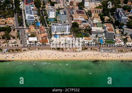 Luftbild, Arenal Strand mit Balneario 5, Balneario 6, Balneario 5, S'arenal, Arenal, Ballermann, Europa, Balearen, Spanien, Palma, es, Trave Stockfoto