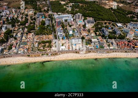 Luftaufnahme, Diskothek Oberbayern, Schinkenstraße, Bierstraße, Strand von Arenal mit Balneario 5, Balneario 6, Balneario 5, S'arenal, Arenal, Ballermann Stockfoto