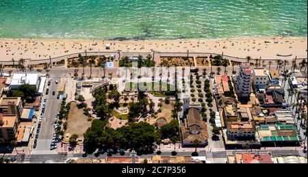 Luftbild, Arenal Strand mit Balneario 5, Balneario 6, Balneario 5, S'arenal, Arenal, Ballermann, Europa, Balearen, Spanien, Palma, es, Trave Stockfoto