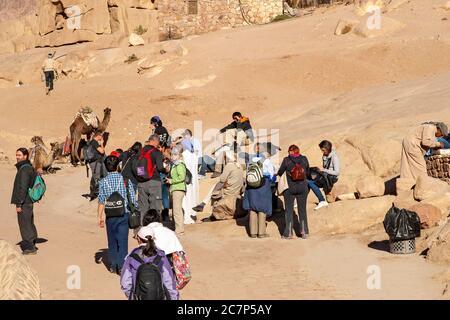 SINAI, ÄGYPTEN - 20. DEZEMBER 2010: Unbekannte Menschen auf einem Ausflug in der Nähe des Katharinenklosters Stockfoto