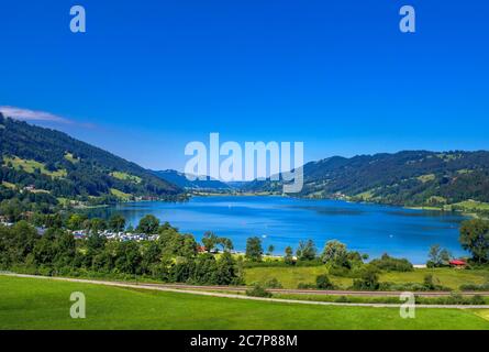 Großer Alpsee, bei Immenstadt, Oberallgäu, Allgäu, Allgau, Schwaben, Bayern, Süddeutschland, Deutschland, Europa Stockfoto