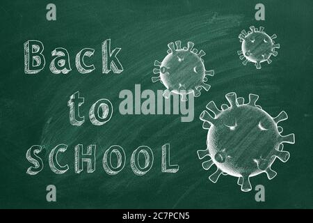 Handzeichnung Text 'Back to School' auf Tafel. Covid-19-Konzept. Stockfoto