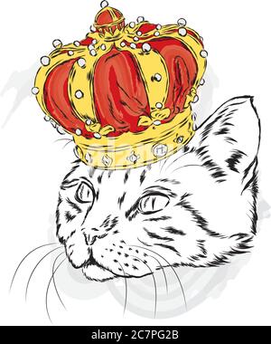 Lustige Katze in der Krone. Vektorgrafik für eine Karte oder ein Poster. Drucke auf der Kleidung oder Accessoires. Stock Vektor