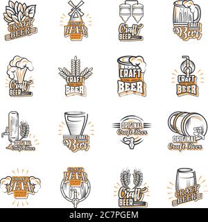 Set von Symbolen Handwerk Bier Vektor Illustration Design Stock Vektor