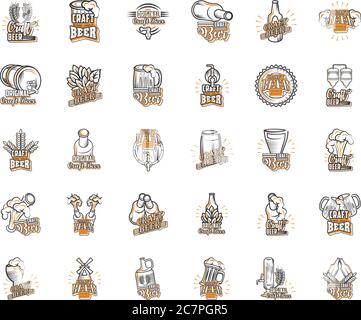 Set von Symbolen Handwerk Bier Vektor Illustration Design Stock Vektor