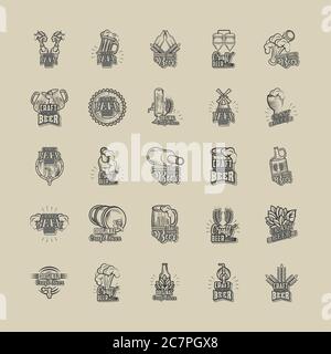 Set von Symbolen Handwerk Bier Vektor Illustration Design Stock Vektor