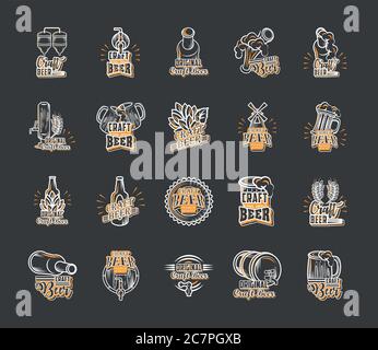 Set von Symbolen Handwerk Bier Vektor Illustration Design Stock Vektor