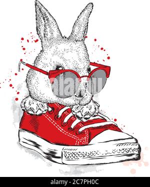 Honey Bunny in einem Stiefel. Vektor-Illustration für eine Karte oder ein Poster, drucken auf Kleidung. Mode & Style. Niedlich. Stock Vektor