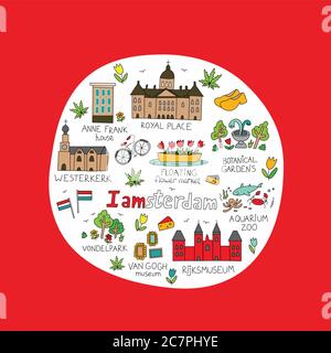 amsterdam City Doodle Stock Vektor